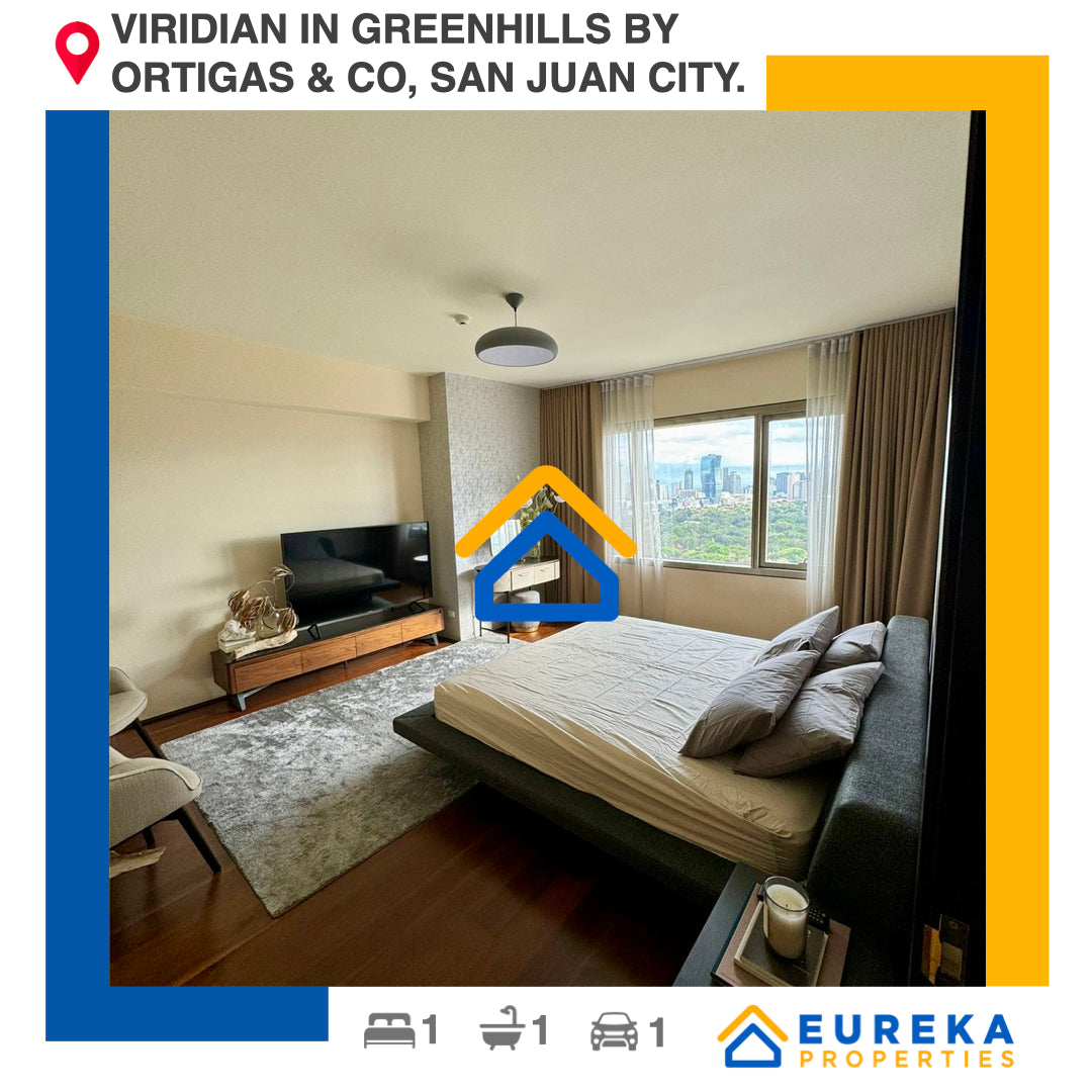 Fully furnished and designed 85 sqm 1BR with parking and view of wack-wack golf course in Viridian Greenhills.