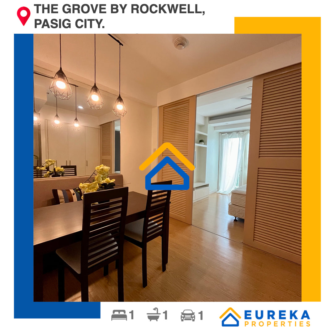 Fully furnished 34 sqm unit with parking at the Grove by Rockwell, Pasig City.