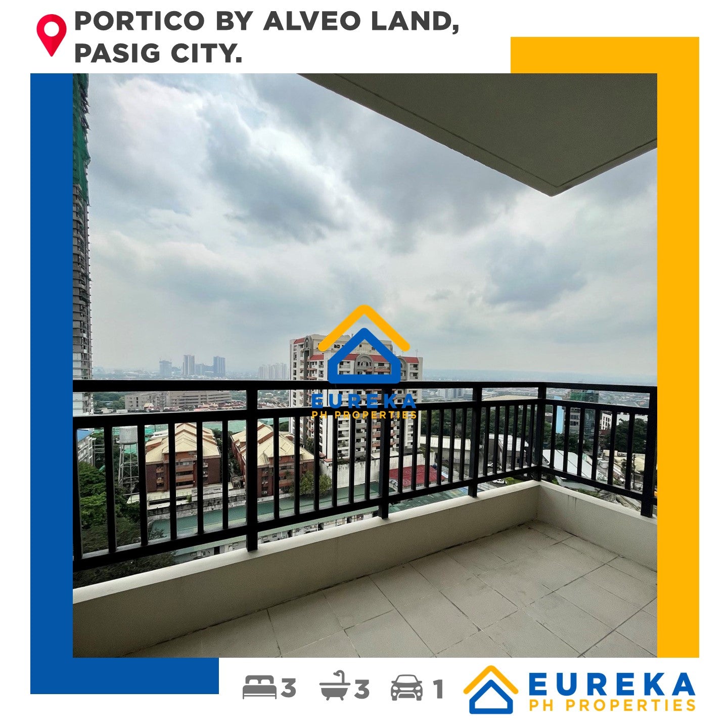 Brand new 86 sqm 2BR with utility room and  1 parking at Portico by Alveo Land, Pasig City.