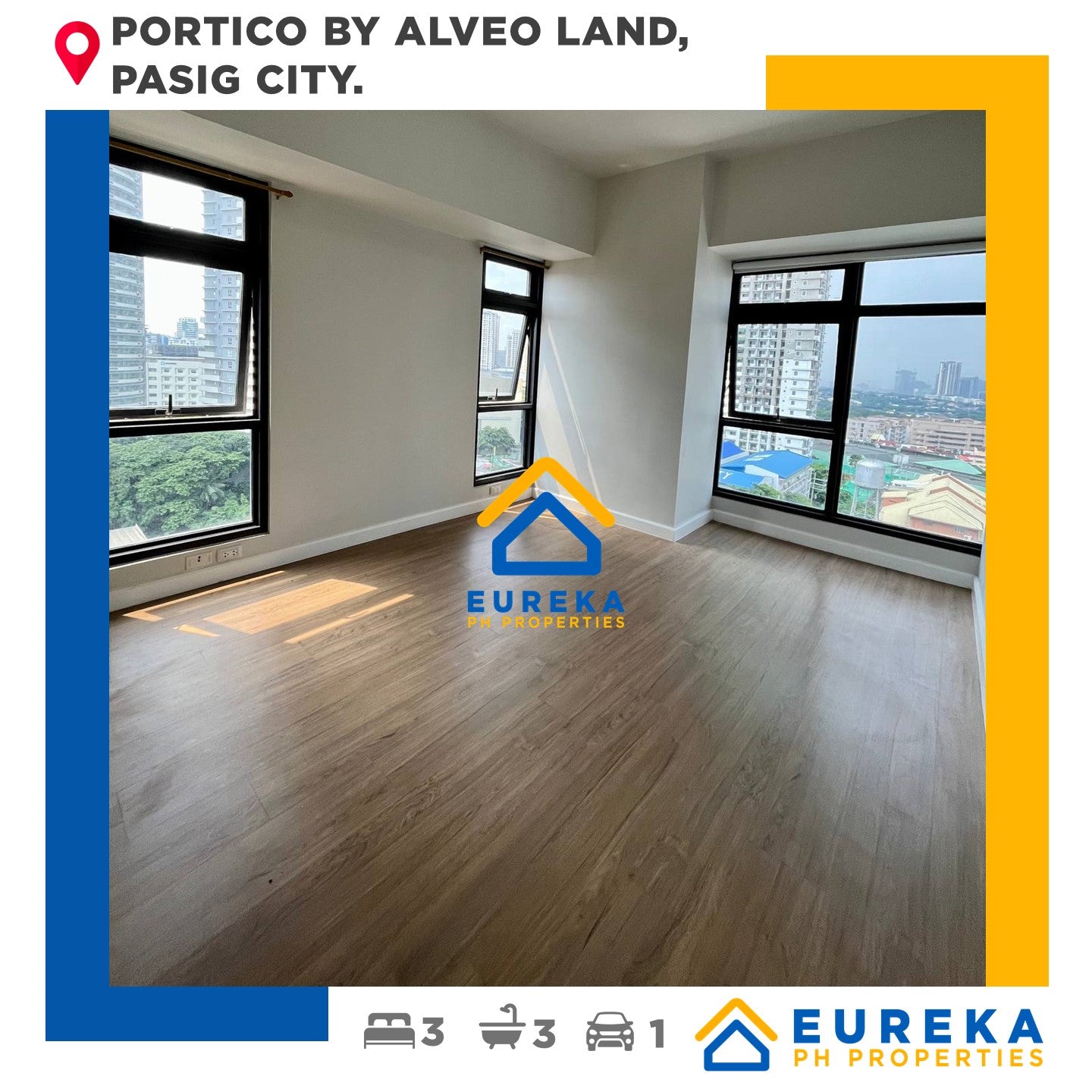 Brand new 86 sqm 2BR with utility room and  1 parking at Portico by Alveo Land, Pasig City.