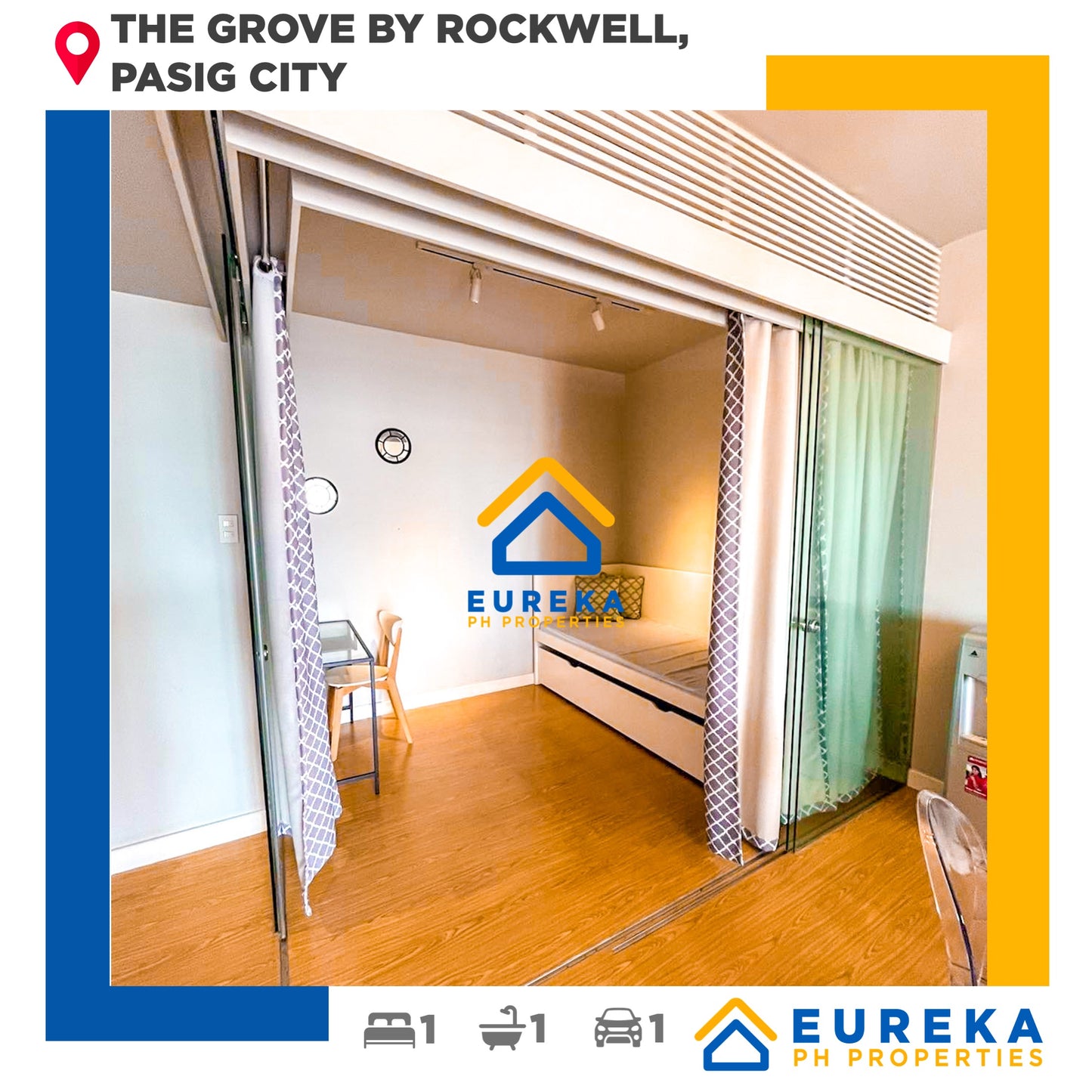 Fully furnished 68 sqm 1BR Flexi w/parking at Grove Rockwell, Pasig City.