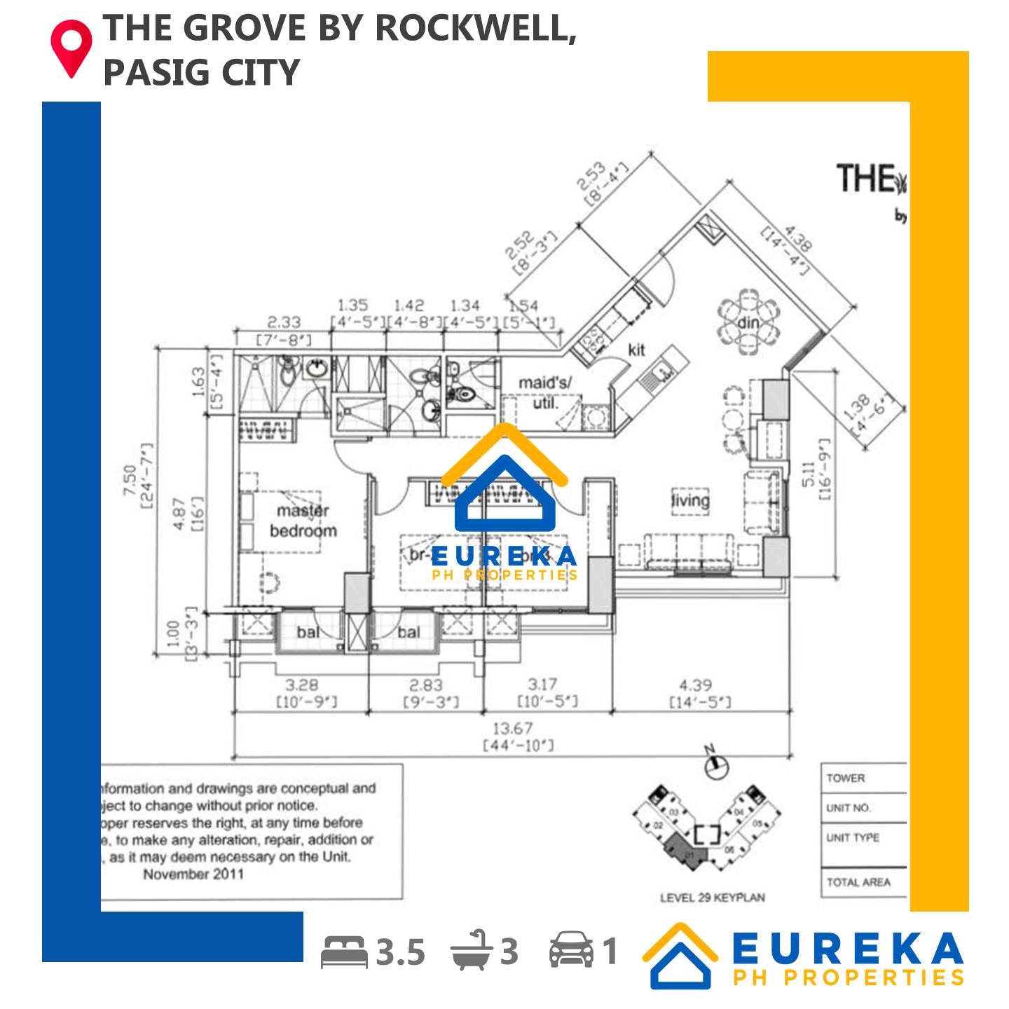 3BR 102 sqm w/parking at Grove by Rockwell Pasig Tower F