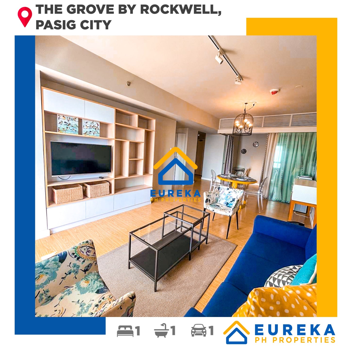 Fully furnished 68 sqm 1BR Flexi w/parking at Grove Rockwell, Pasig City.